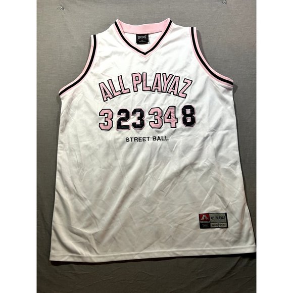 East 2 West Other - All Playaz Streetwear Basketball Jersey Tank Top White & Pink Patches Adult 2XL